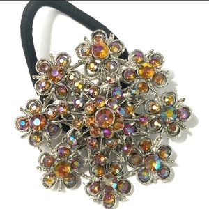 Ponytail Holder Brooch Topaz Rhinestones 2 In 1 Snowflake
